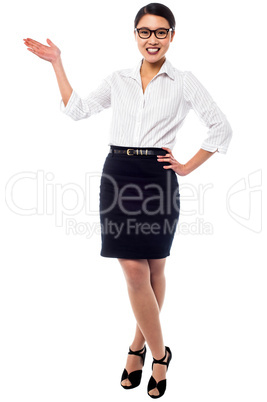 Woman presenting and promoting business product