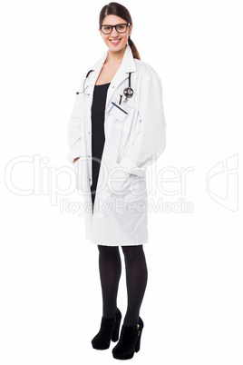 Bespectacled young female medical practitioner