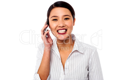 Business woman closing deal over a phone call