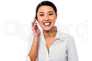 Business woman closing deal over a phone call