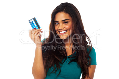 Attractive model displaying her credit card