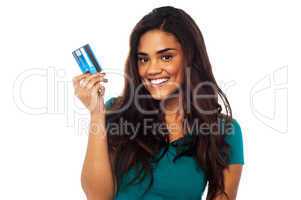 Attractive model displaying her credit card