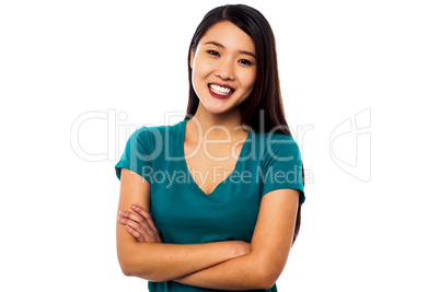 Young smiling chinese model posing casually