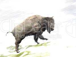 Bison in winter storm - 3D render