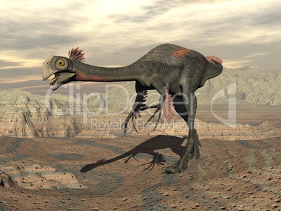 Gigantoraptor dinosaur in the desert - 3D render