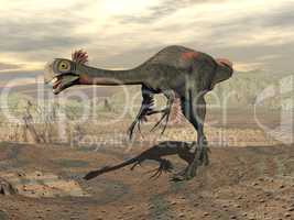 Gigantoraptor dinosaur in the desert - 3D render