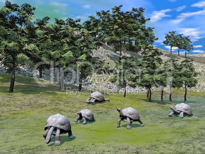Galapagos tortoises in nature - 3D render