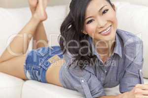 Beautiful Chinese Asian Woman in Denim Shorts