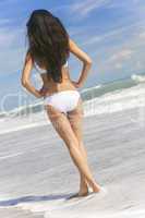 Sexy Woman Girl White Bikini on Beach