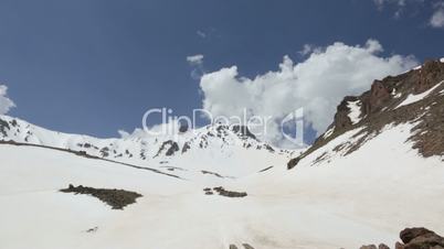 Snowy mountain panorama time lapse