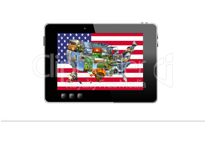 illustration of black tablet and colorful map of usa