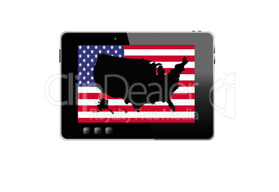 illustration of black tablet and black map of usa