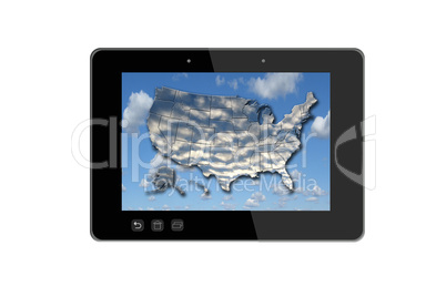 illustration of black tablet and colorful map of usa