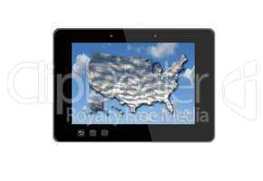 illustration of black tablet and colorful map of usa