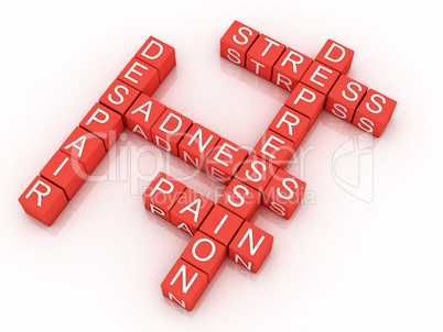 Depression cubes with the letters in a crossword puzzle