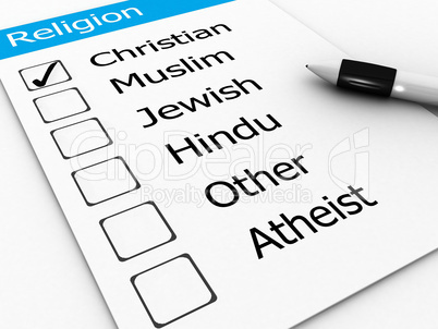 major world religions - Christian, Muslim, Jewish, Hindu, Atheis
