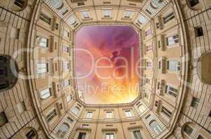 Rome. Beautiful classic building, upward view with colourful sky