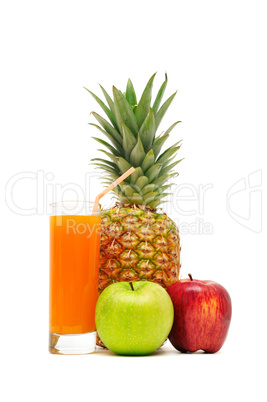 glass with juice and fruits