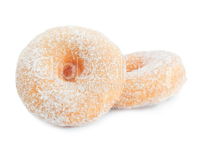 Donuts with sugar on white background