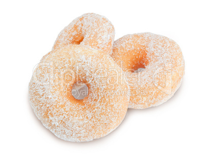 Donuts with sugar on white background