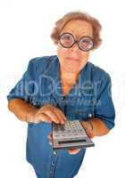 Elderly woman with calculator