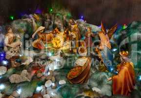 Christmas crib with figures and nativity