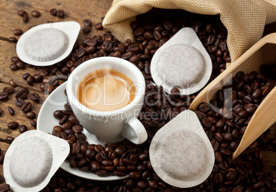 Coffee cups with pods