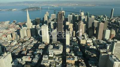 Aerial view of the city of San Francisco and Bay bridge, USA