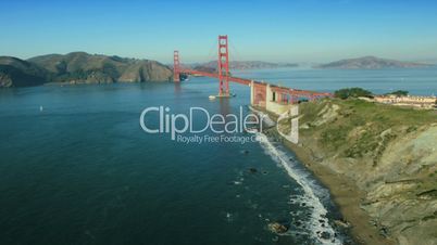 Aerial view of the coastline and the Golden Gate Bridge, USA