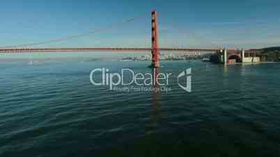Aerial low angle helicopter view of Golden Gate Bridge, San Francisco, USA