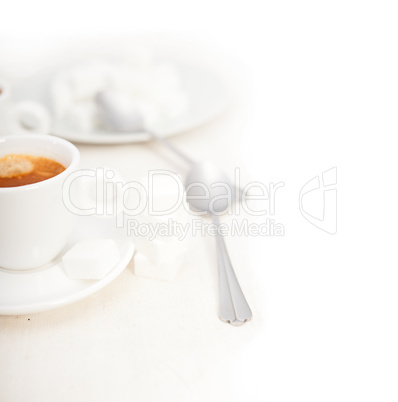 Italian espresso coffee and sugar cubes