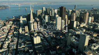 Aerial view of San Francisco and the Oakland Bay Bridge, USA