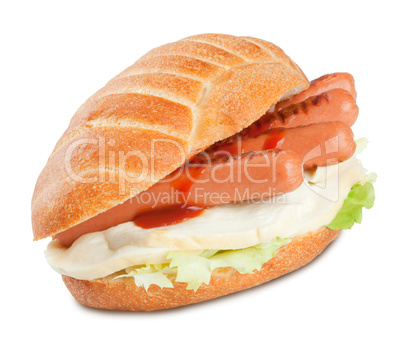 sandwich with sausage ketchup salad and mozzarella cheese