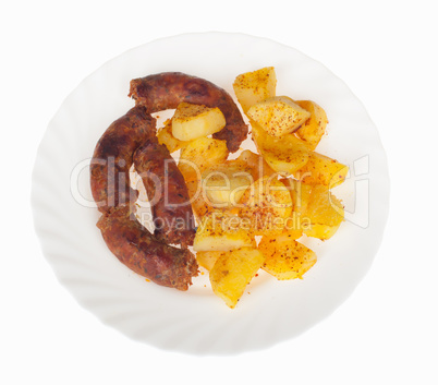 Grilled meat sausages with potatoes