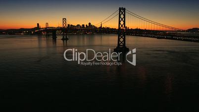 Aerial sunset view of Oakland Bay bridge, USA