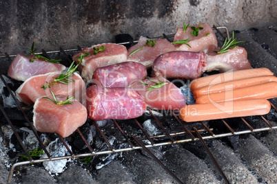 Barbecue grill with chicken and meat