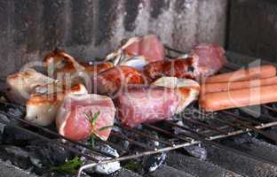Barbecue grill with chicken and meat