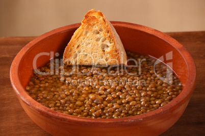 Lentils soup and slice of bread