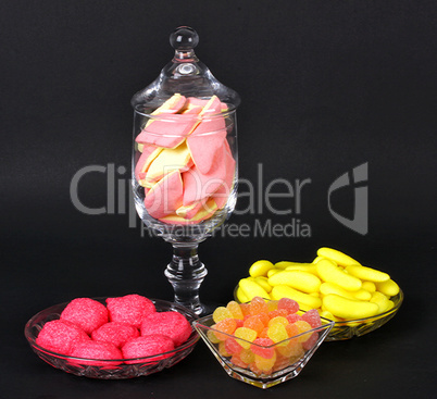 Mixed colorful jelly candies and marshmallows