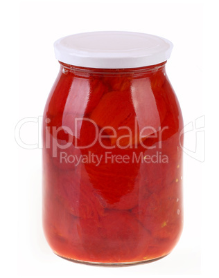 Glass jar of hot tomato sauce