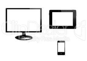 tablet, monitir and modern mobile phone