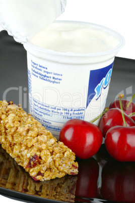 Bar with cherry and yogurt