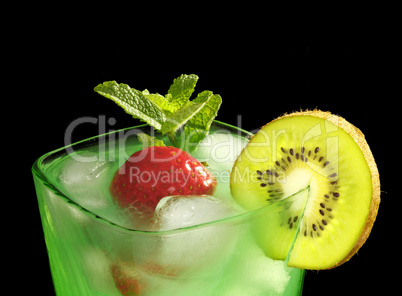 Mint drink with strawberries and kiwi