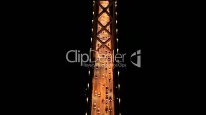 Aerial night vertical view, Bay Bridge, San Francisco, America