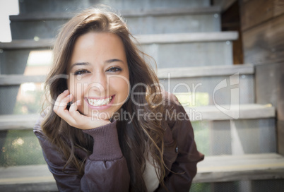 Mixed Race Young Adult Woman Portrait on Staircase