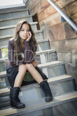 Mixed Race Young Adult Woman Portrait on Staircase