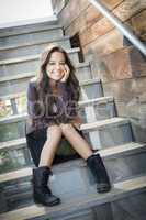 Mixed Race Young Adult Woman Portrait on Staircase
