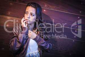 Frightened Pretty Young Woman in Dark Walkway at Night