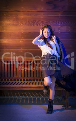 Mixed Race Young Adult Woman Portrait Against Wooden Wall