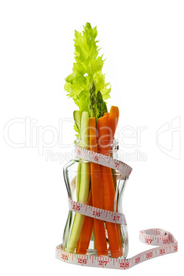 low calorie vegetable in glass container with tape